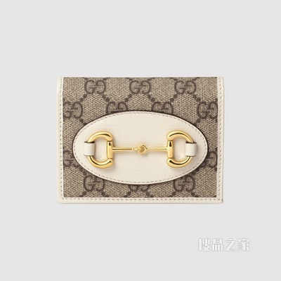 Gucci 马衔扣1955系列卡包 GG Supreme帆布/白色皮革
