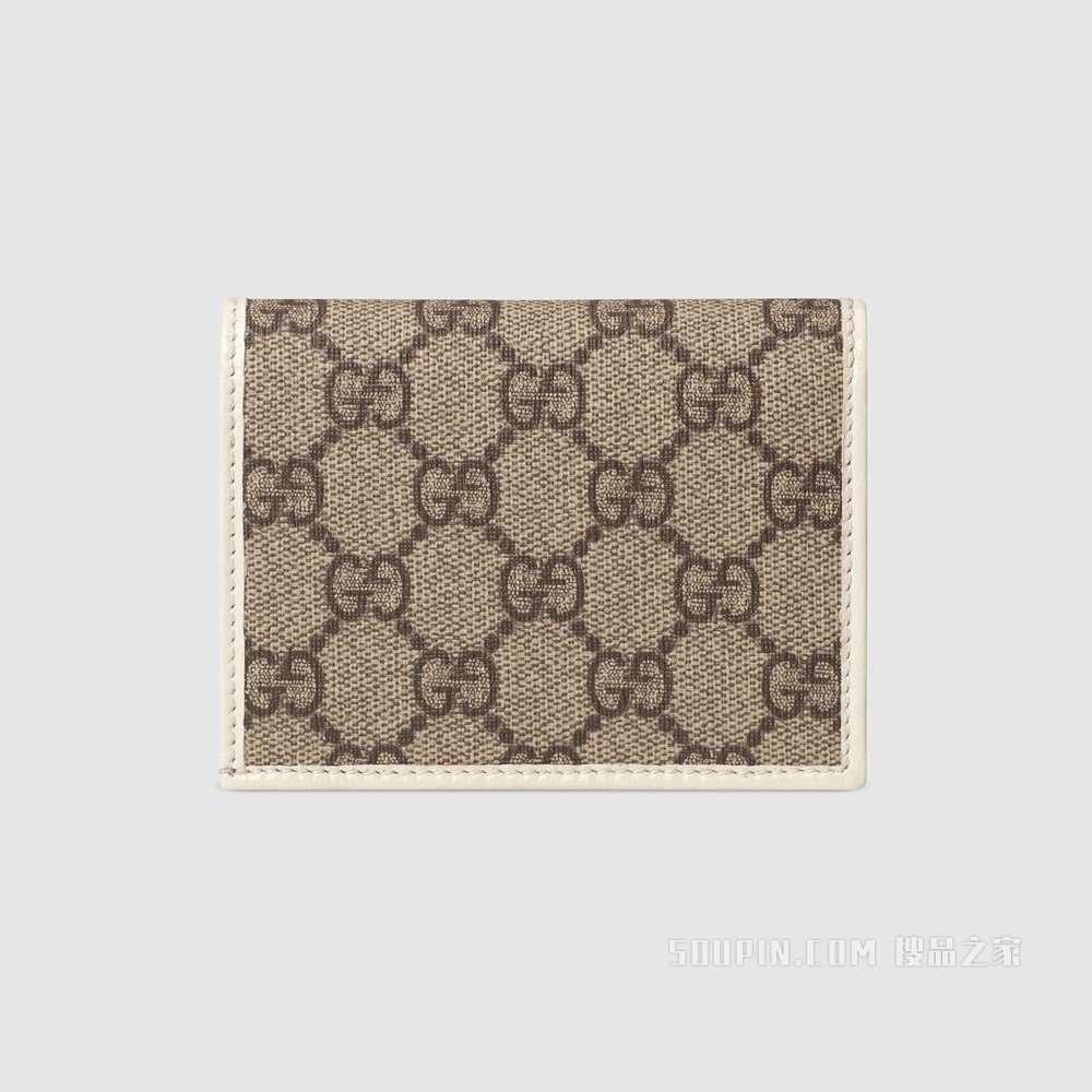 Gucci 马衔扣1955系列卡包 GG Supreme帆布/白色皮革