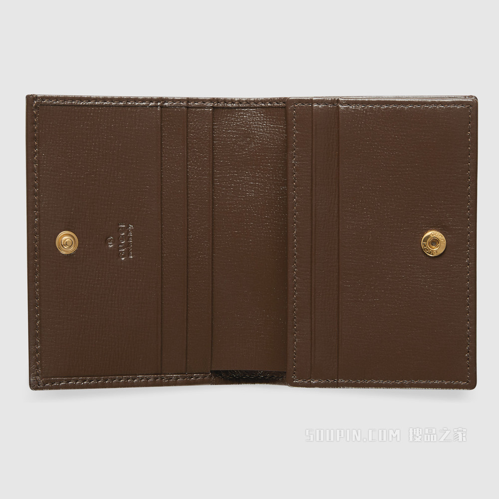 Gucci 马衔扣1955系列卡包 GG Supreme帆布/棕色