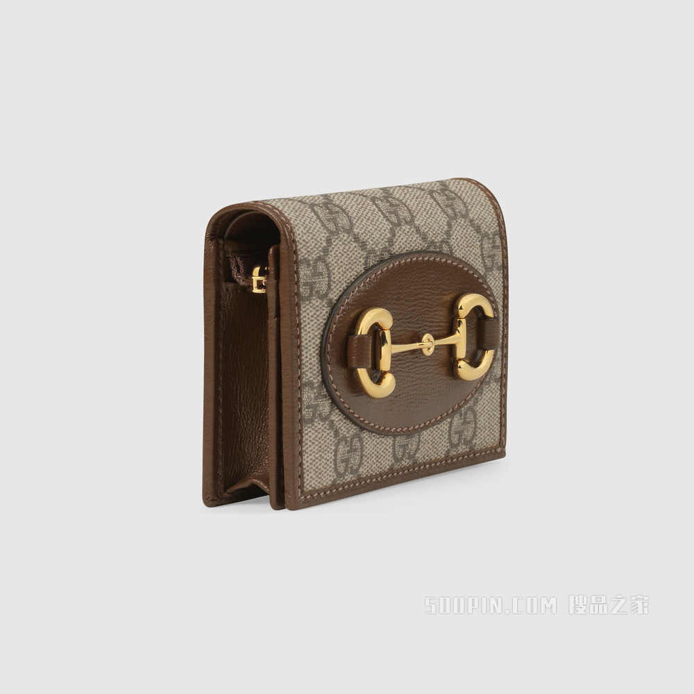 Gucci 马衔扣1955系列卡包 GG Supreme帆布/棕色