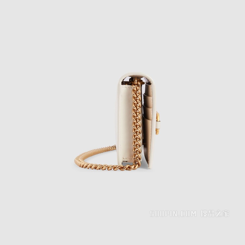 Gucci 马衔扣1955系列链带钱包 白色皮革
