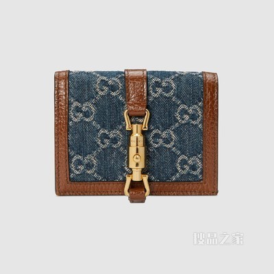 GG Denim系列Jackie 1961系列卡包 蓝色和象牙白色双G提花丹宁面料