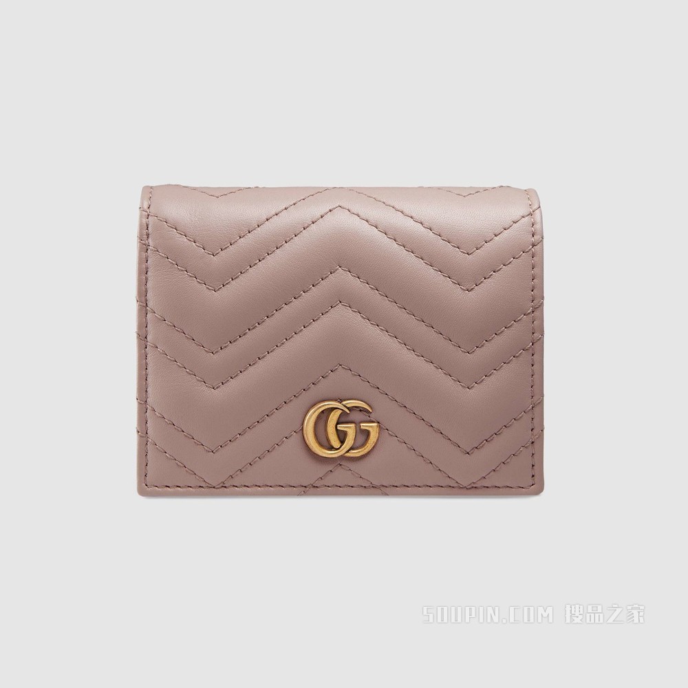 GG Marmont系列卡包 裸色绗缝V形花纹皮革