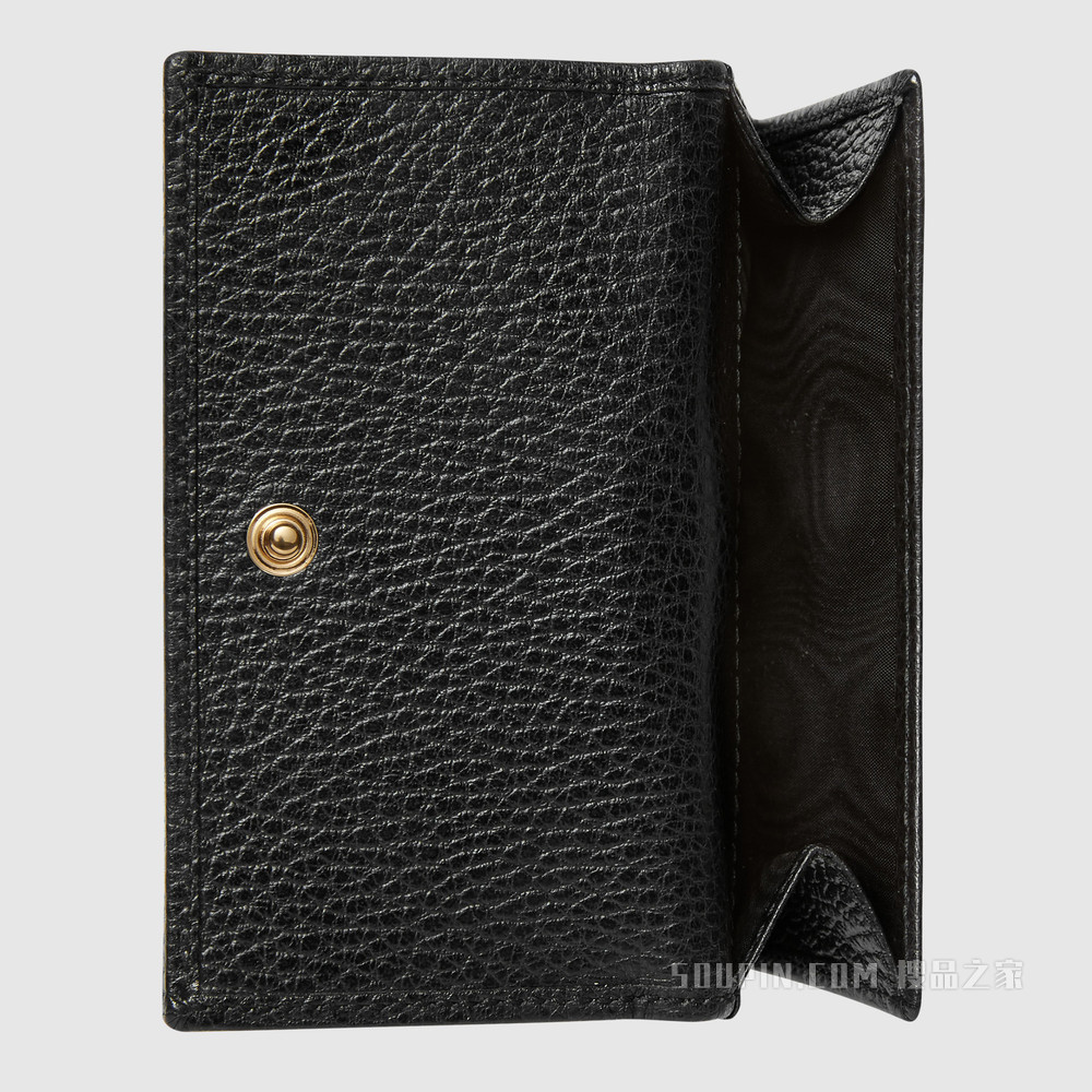 皮革法式翻盖钱包 黑色皮革