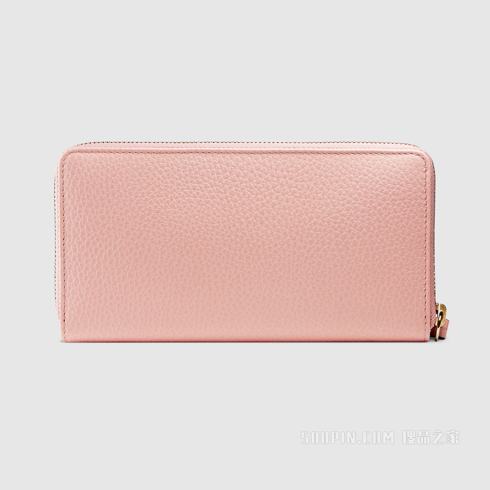 皮革全拉链式钱包 浅粉色皮革