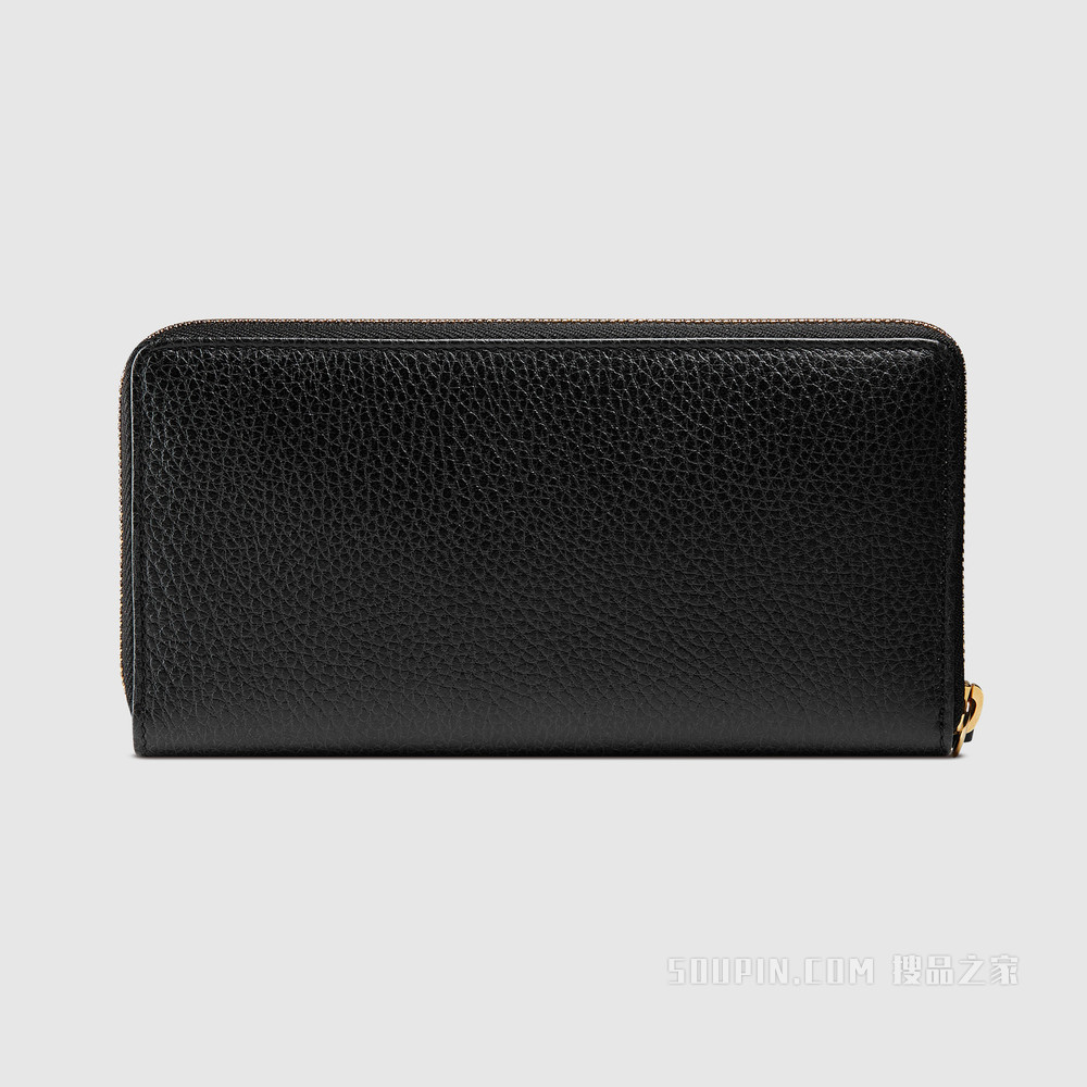 皮革全拉链式钱包 黑色皮革