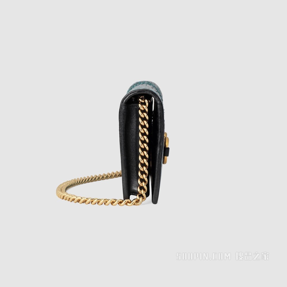 中国专享Gucci 马衔扣1955系列蟒蛇皮链带钱包 浅蓝色