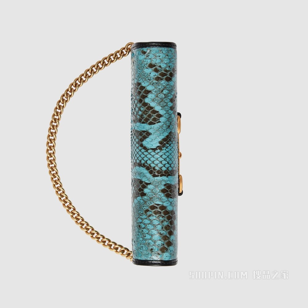 中国专享Gucci 马衔扣1955系列蟒蛇皮链带钱包 浅蓝色