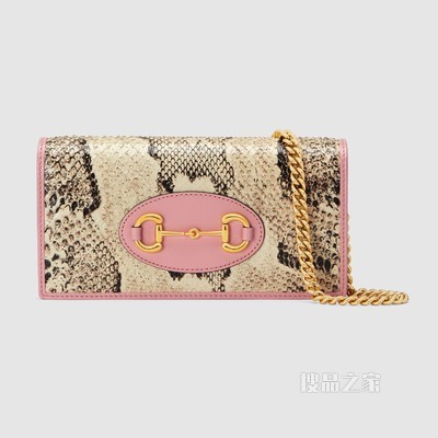 Gucci 马衔扣1955系列蟒蛇皮链带钱包 原色