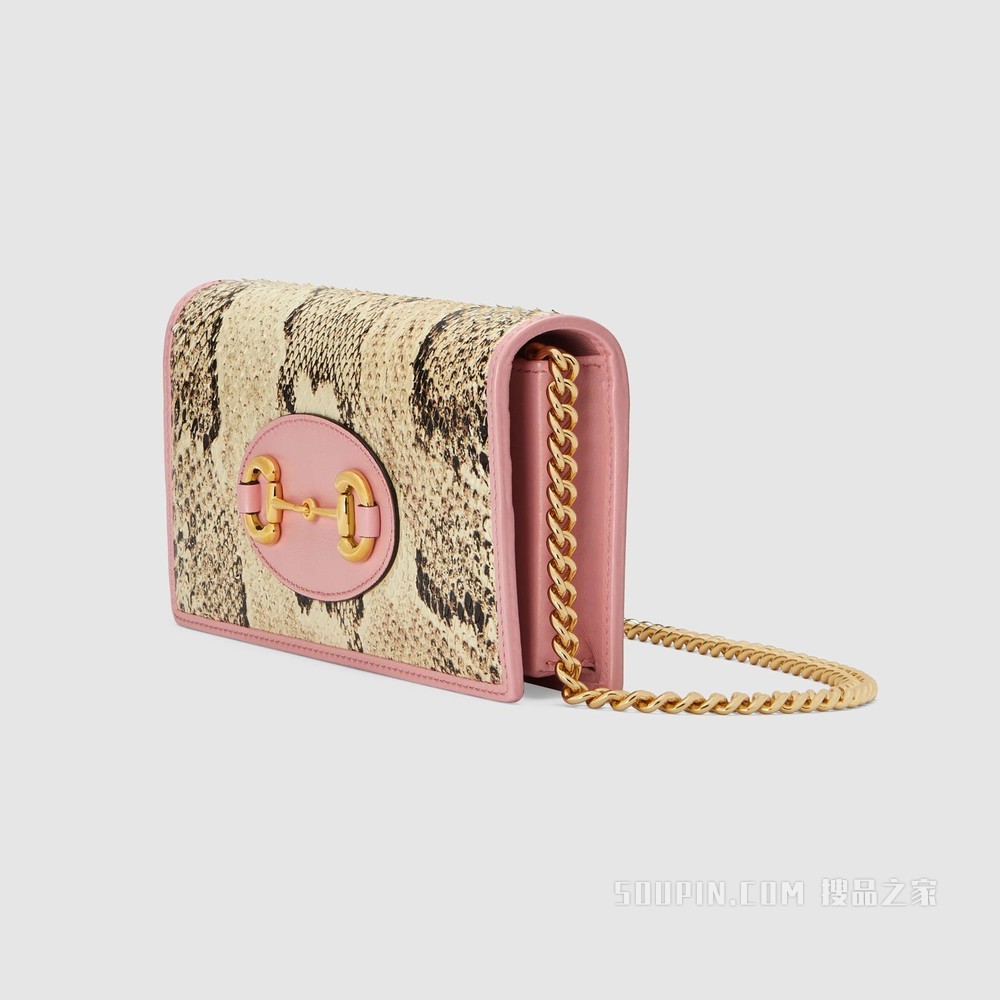 Gucci 马衔扣1955系列蟒蛇皮链带钱包 原色