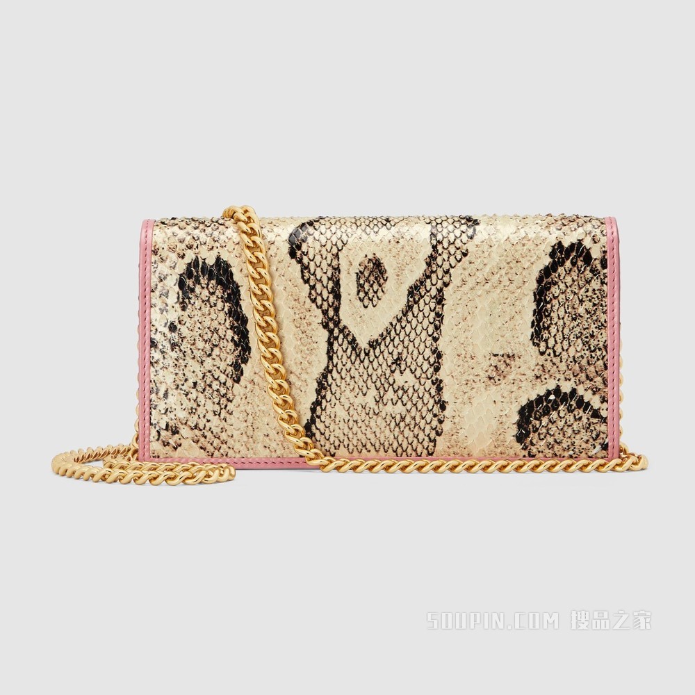 Gucci 马衔扣1955系列蟒蛇皮链带钱包 原色