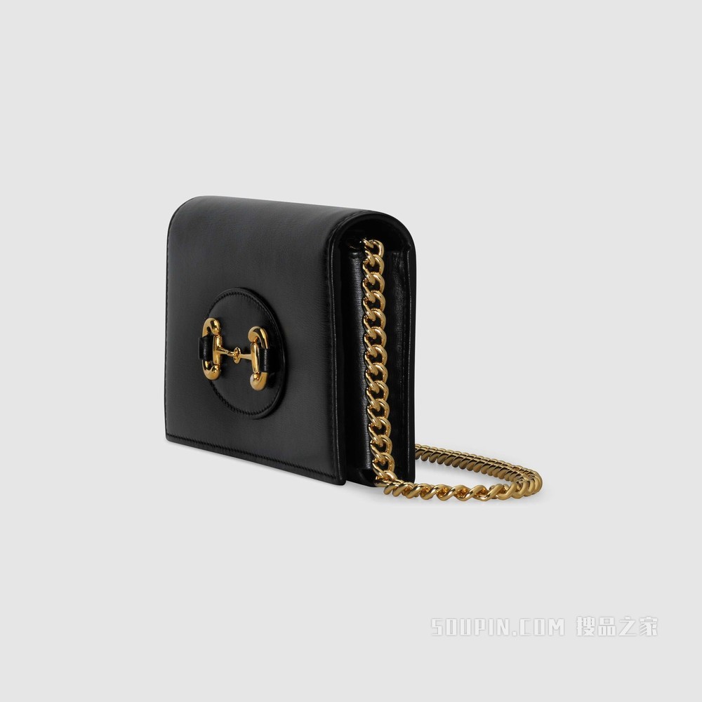 Gucci 马衔扣1955系列链带钱包 黑色皮革