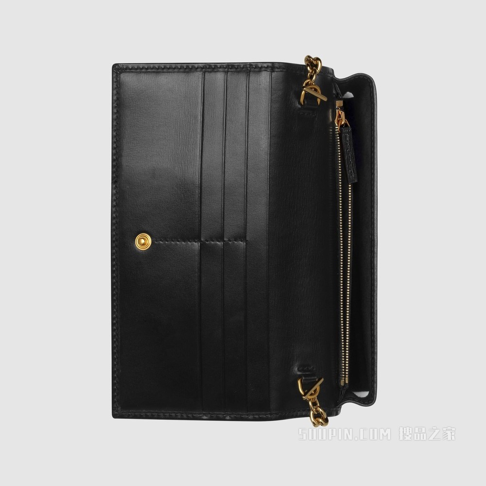Gucci 马衔扣1955系列链带钱包 黑色皮革