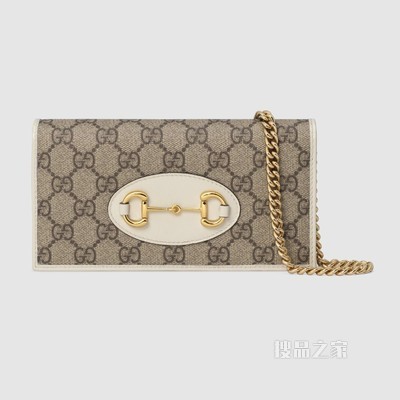 Gucci 马衔扣1955系列链带钱包 GG Supreme帆布/白色皮革