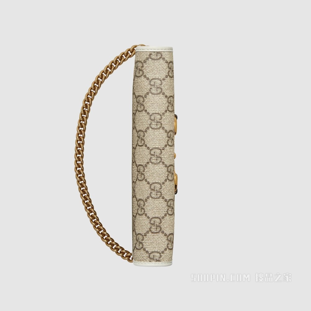 Gucci 马衔扣1955系列链带钱包 GG Supreme帆布/白色皮革