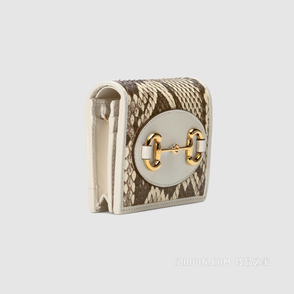 中国专享Gucci 马衔扣1955系列蟒蛇皮卡包 米色