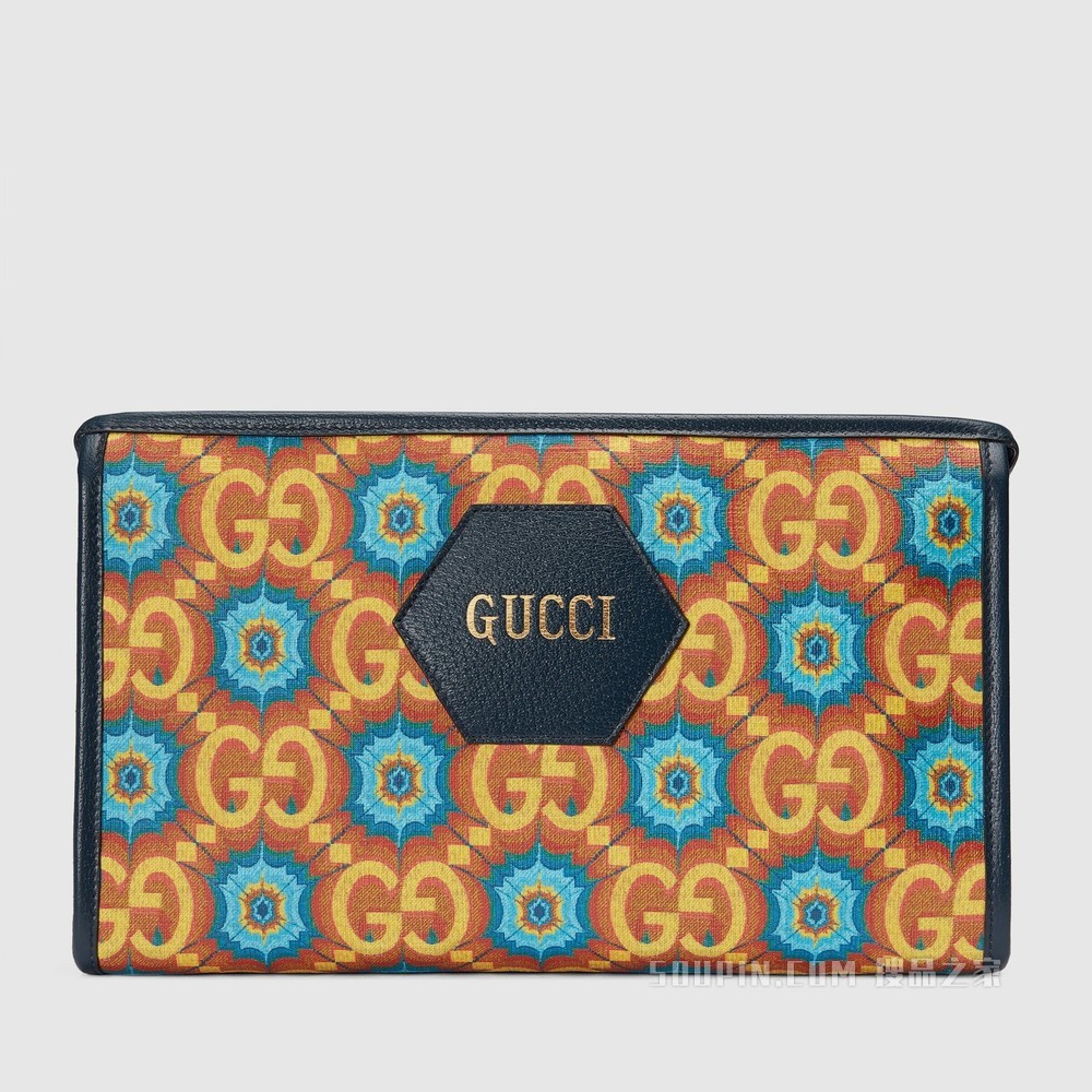Gucci 100特别系列手拿包 蓝色和橙色Supreme帆布