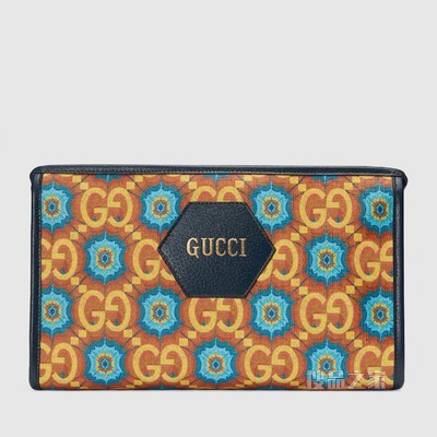 Gucci 100特别系列手拿包 蓝色和橙色Supreme帆布
