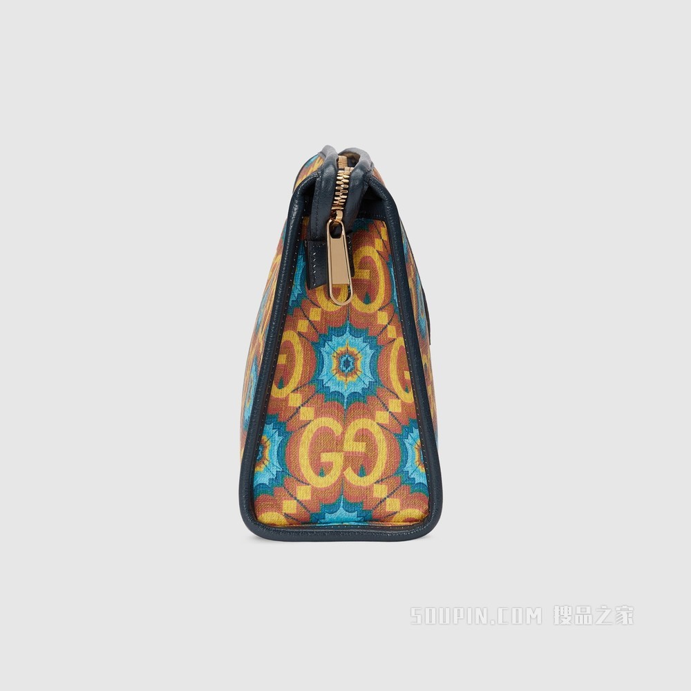 Gucci 100特别系列手拿包 蓝色和橙色Supreme帆布
