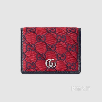 古驰520特别系列双G图案卡包 红色和蓝色GG帆布