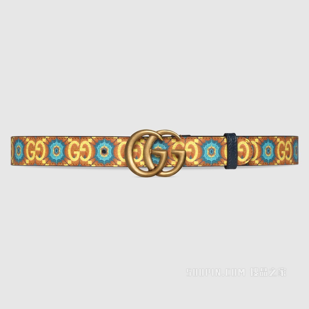 Gucci 100特别系列双G带扣腰带 蓝色和橙色Supreme帆布
