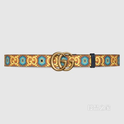Gucci 100特别系列双G带扣腰带 蓝色和橙色Supreme帆布