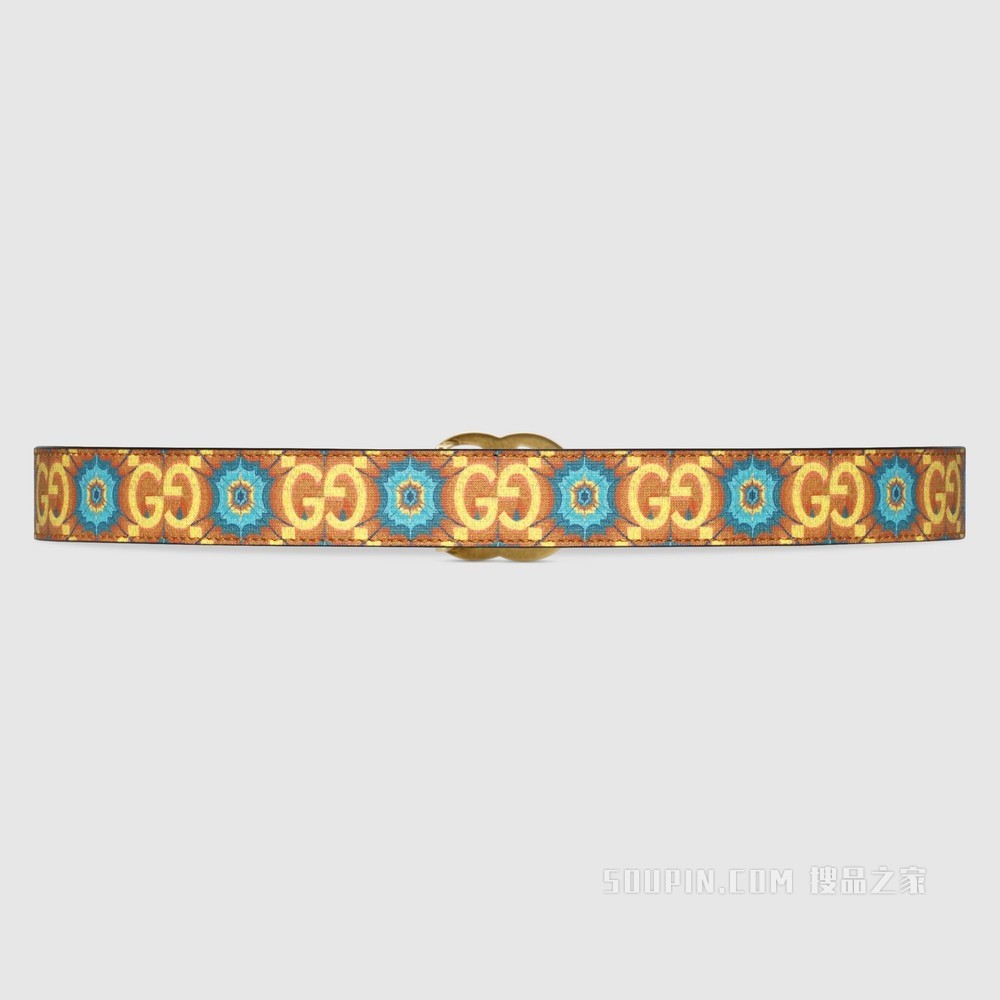 Gucci 100特别系列双G带扣腰带 蓝色和橙色Supreme帆布