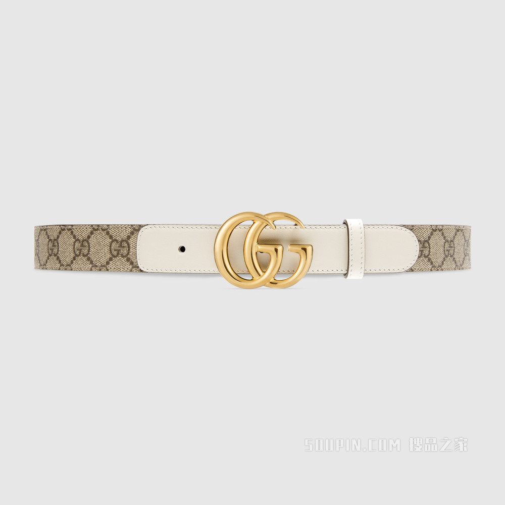 双G带扣腰带 米色和乌木色GG Supreme帆布