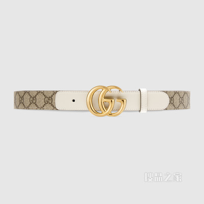 双G带扣腰带 米色和乌木色GG Supreme帆布