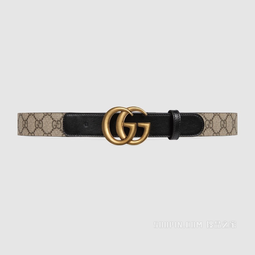 双G带扣GG Supreme帆布腰带 黑色皮革