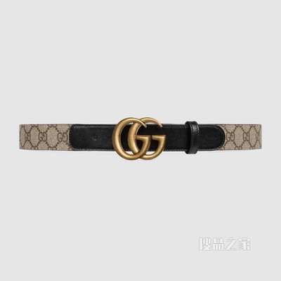 双G带扣GG Supreme帆布腰带 黑色皮革