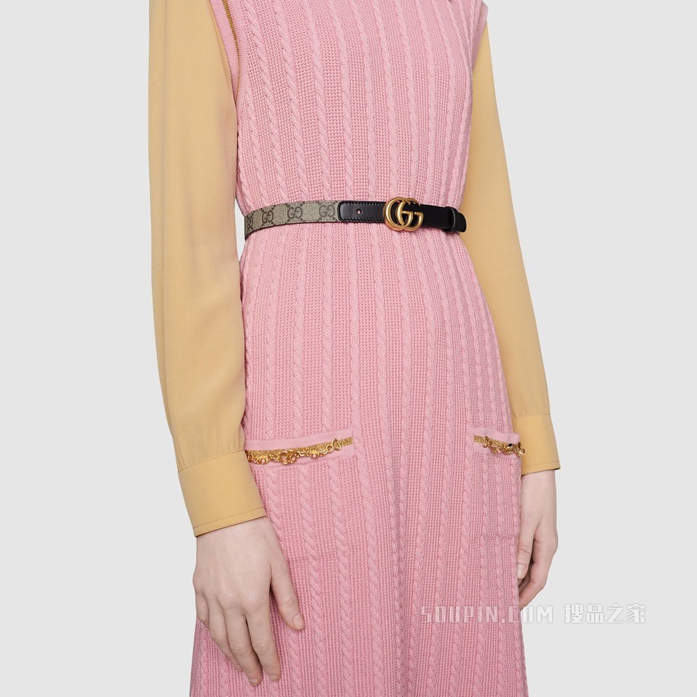 双G带扣窄版腰带 GG Supreme帆布