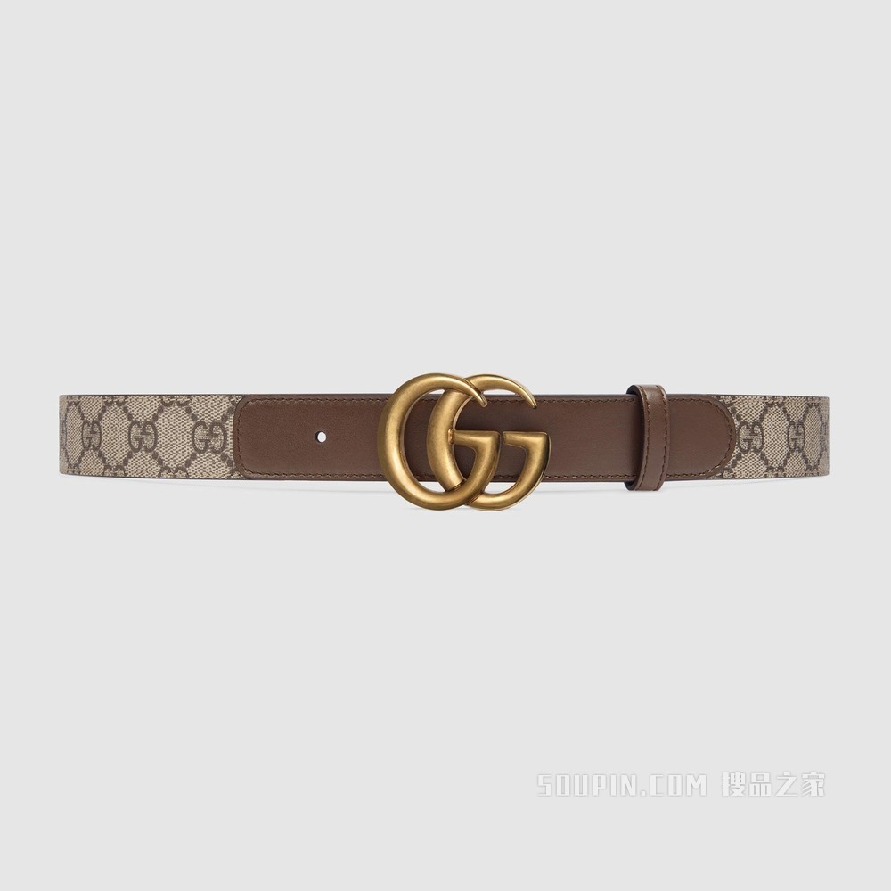 双G带扣GG Supreme帆布腰带 棕色皮革