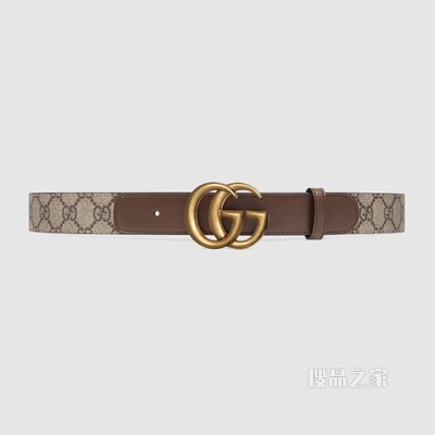 双G带扣GG Supreme帆布腰带 棕色皮革