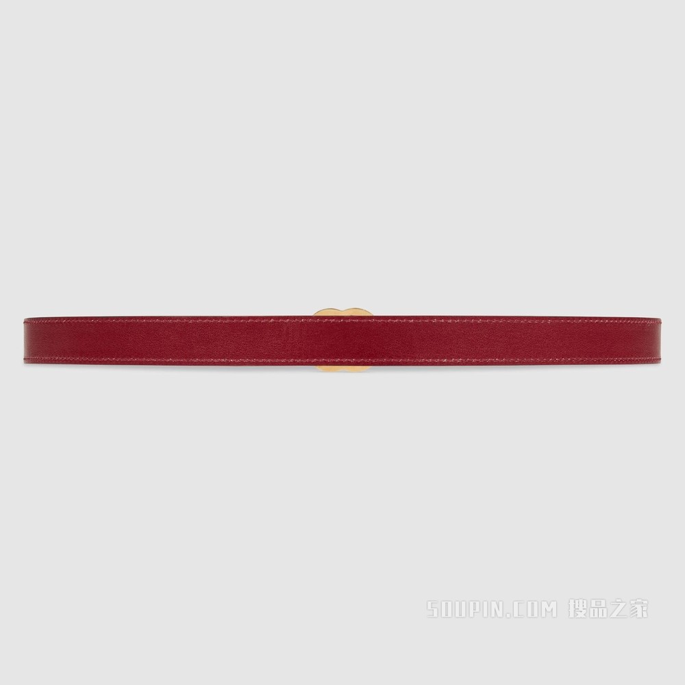 双G带扣双面窄版腰带 红色皮革