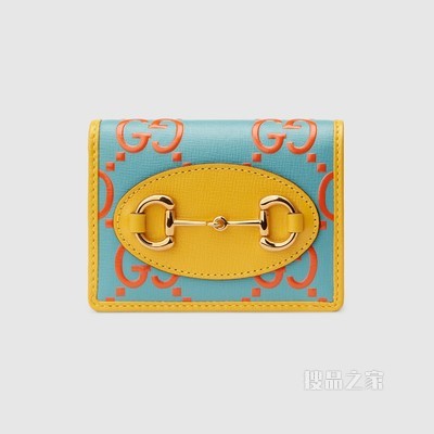 Gucci 马衔扣1955系列卡包 橙色和蓝色皮革