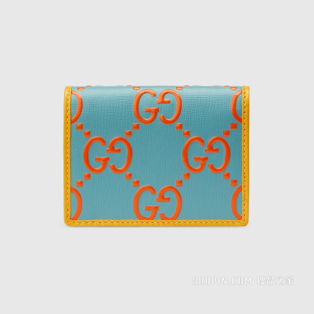 Gucci 马衔扣1955系列卡包 橙色和蓝色皮革
