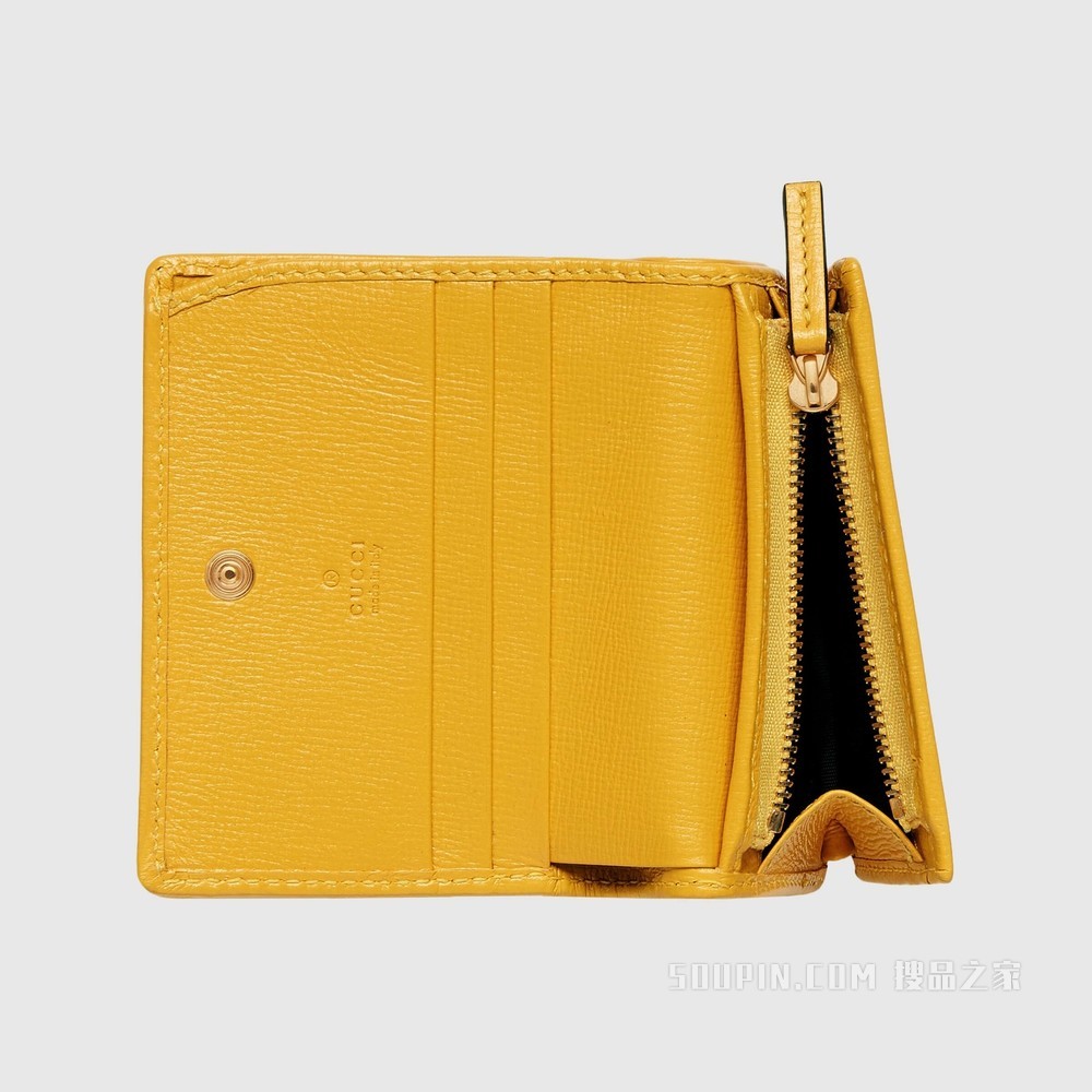Gucci 马衔扣1955系列卡包 橙色和蓝色皮革