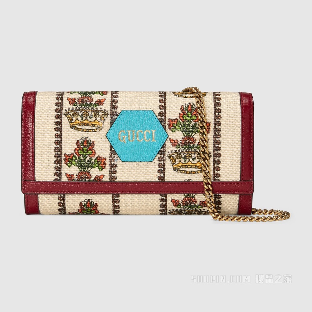 Gucci 100特别系列链带钱包 象牙白色提花