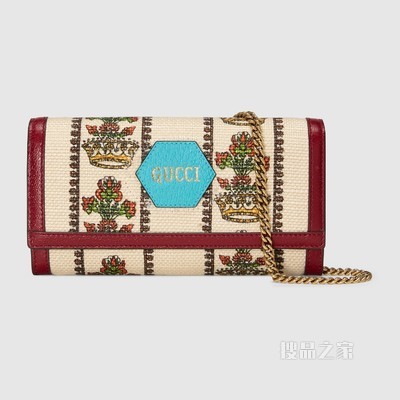 Gucci 100特别系列链带钱包 象牙白色提花