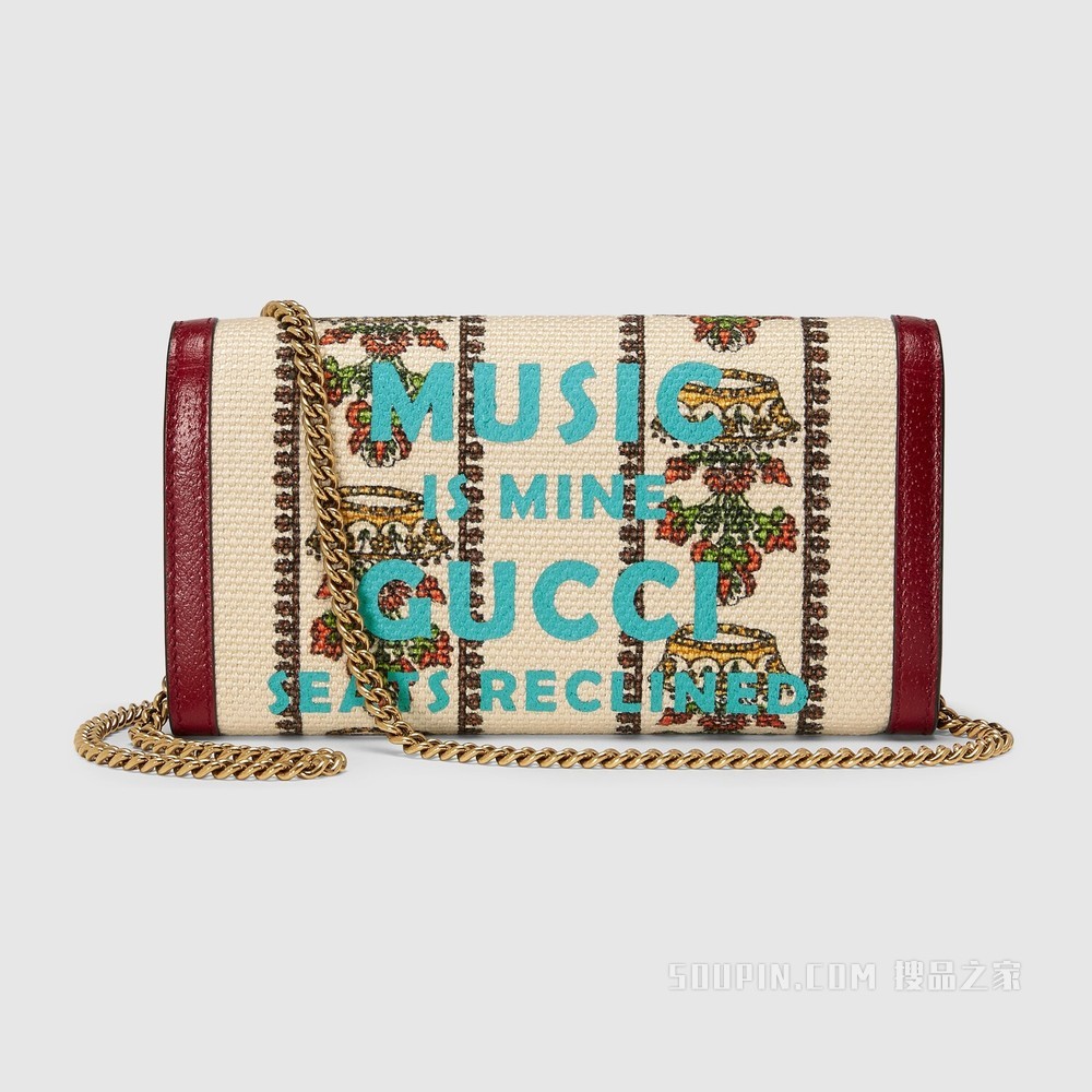 Gucci 100特别系列链带钱包 象牙白色提花