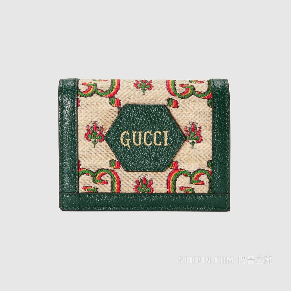 Gucci 100特别系列卡包 米色和绿色提花