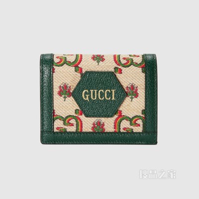 Gucci 100特别系列卡包 米色和绿色提花