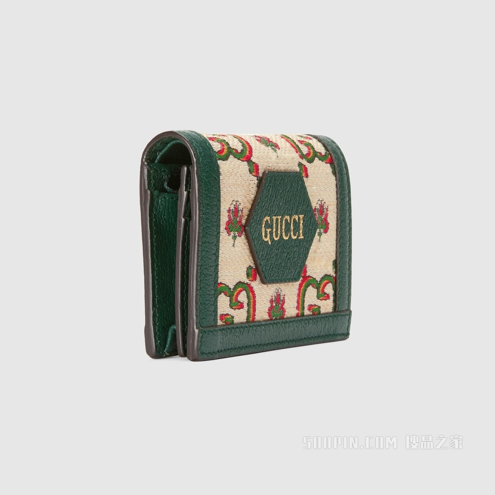 Gucci 100特别系列卡包 米色和绿色提花