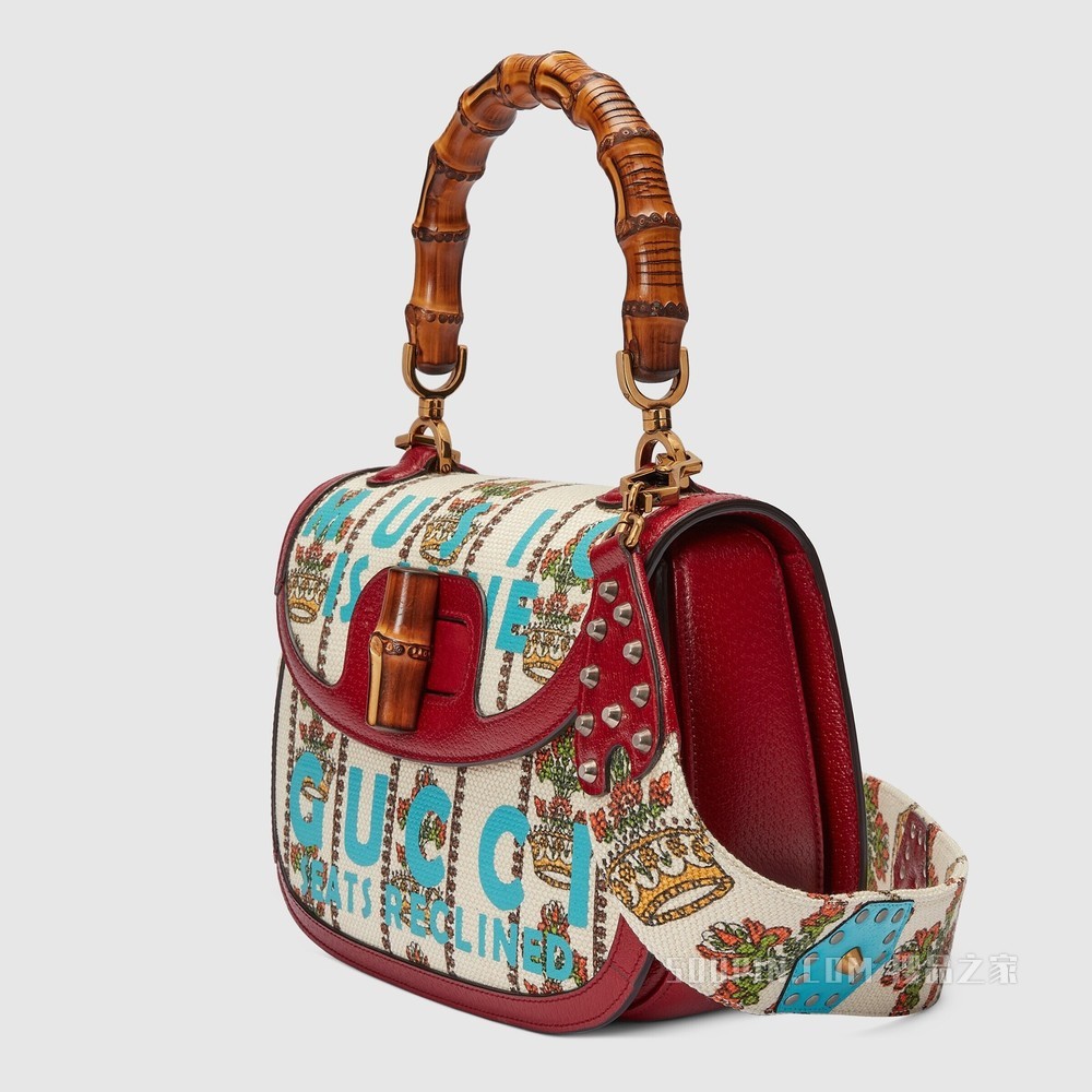 Gucci 100特别系列中号竹节手袋 象牙白色提花