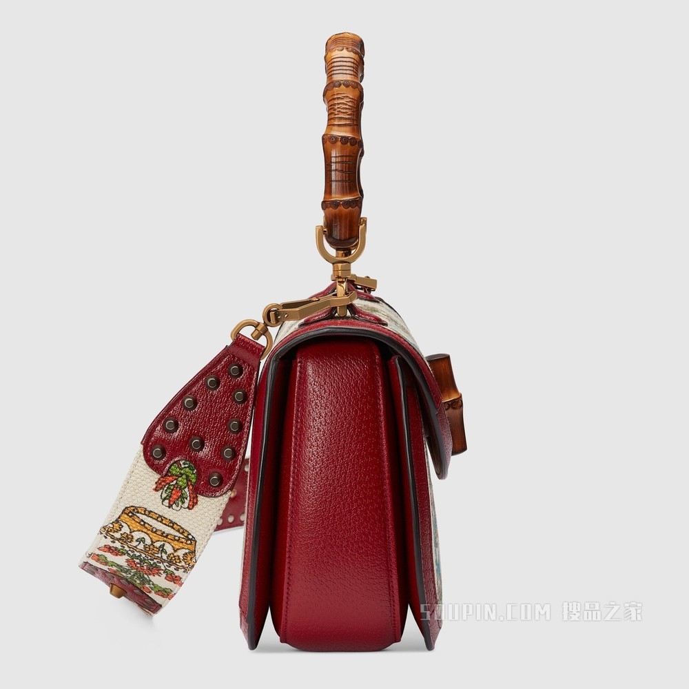 Gucci 100特别系列中号竹节手袋 象牙白色提花