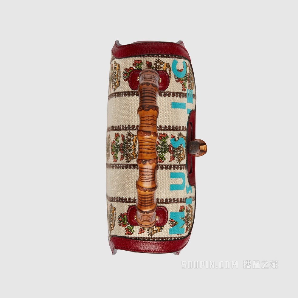 Gucci 100特别系列中号竹节手袋 象牙白色提花