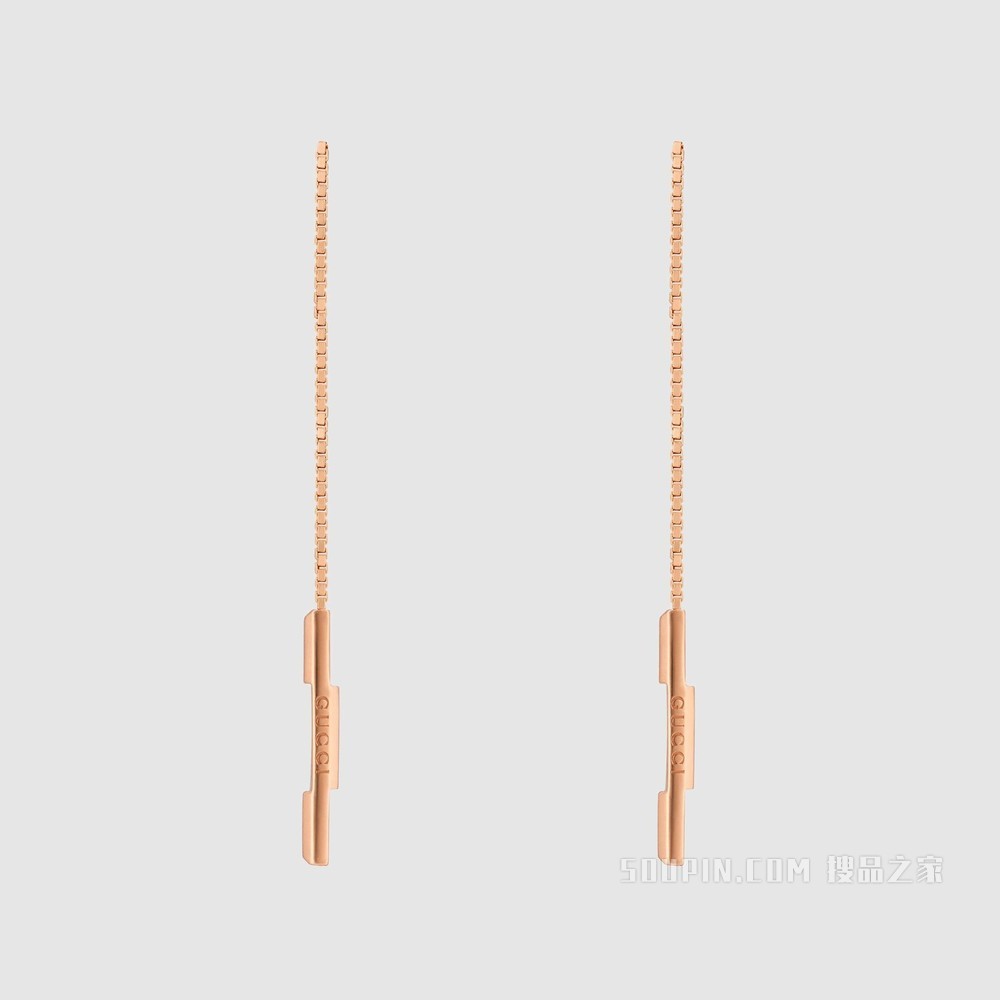 Gucci Link to Love系列“Gucci”长条吊坠耳链 18K玫瑰金