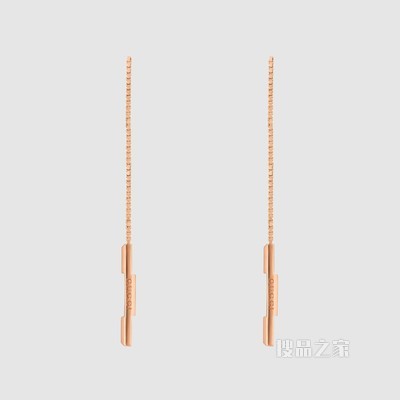 Gucci Link to Love系列“Gucci”长条吊坠耳链 18K玫瑰金