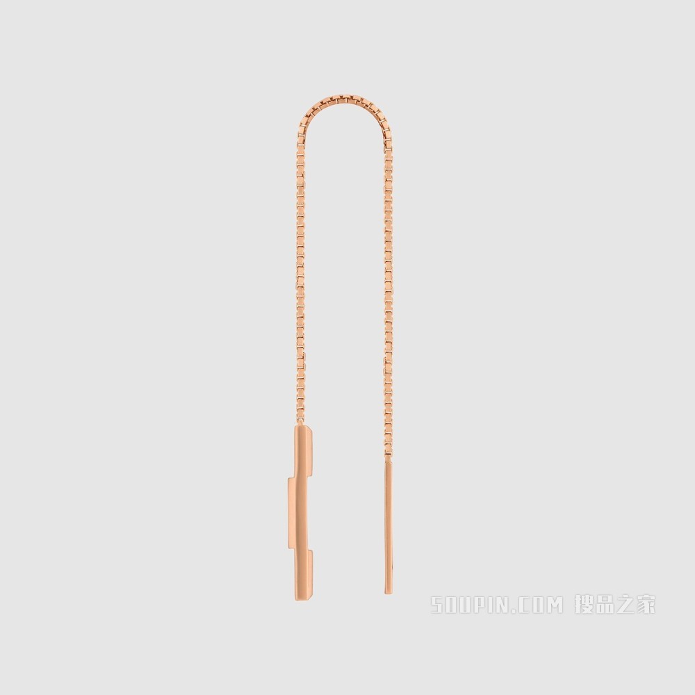 Gucci Link to Love系列“Gucci”长条吊坠耳链 18K玫瑰金